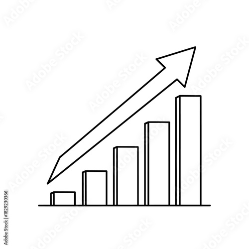 Line graph showing upward trend with arrow indicating growth and progress