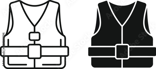 Two graphic icons of a life vest one outlined and one solid vactor black life vest icon