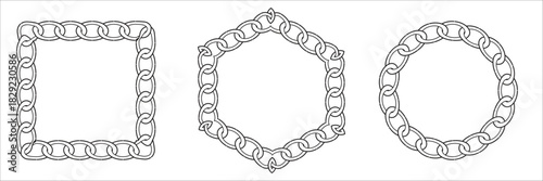"Chain-Link Geometric Shapes – Square, Hexagon, and Circle Formed with Uniform Links