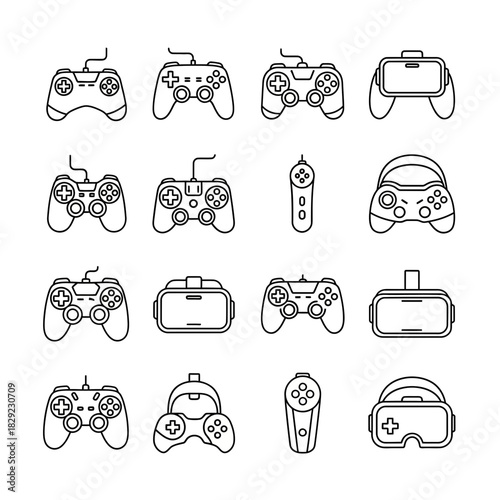 Dynamic collection of modern gaming controllers and virtual reality headsets for immersive digital entertainment experiences