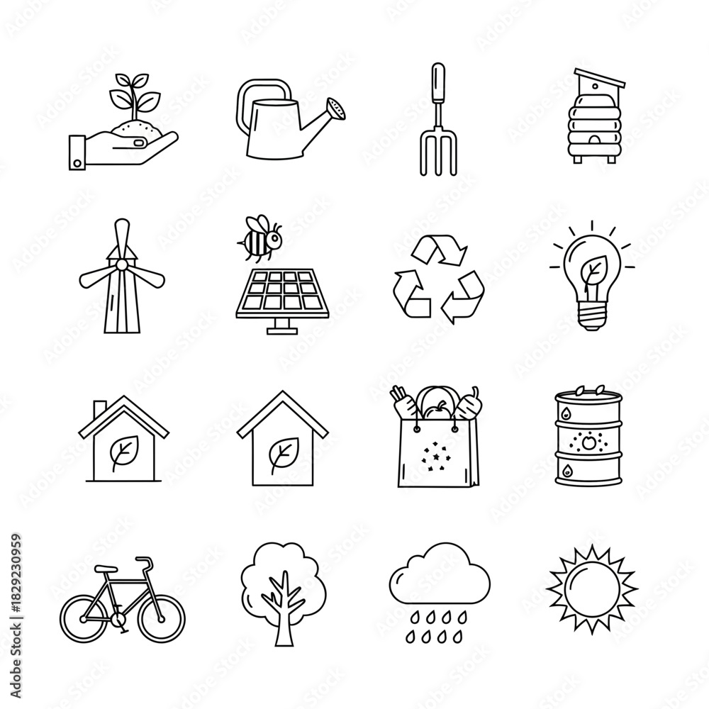 Naklejka premium Vibrant collection of eco friendly icons representing sustainability growth renewable energy and healthy living concepts