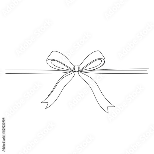 A simple line drawing of a bow tied around a ribbon on a white background, perfect for gift wrapping or decorative purposes