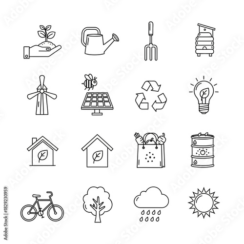 Vibrant collection of eco friendly icons representing sustainability growth renewable energy and healthy living concepts