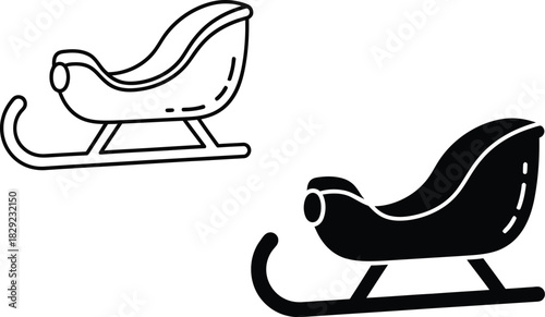 Two sleigh icons one outlined and one solid vactor black on white background sled winter