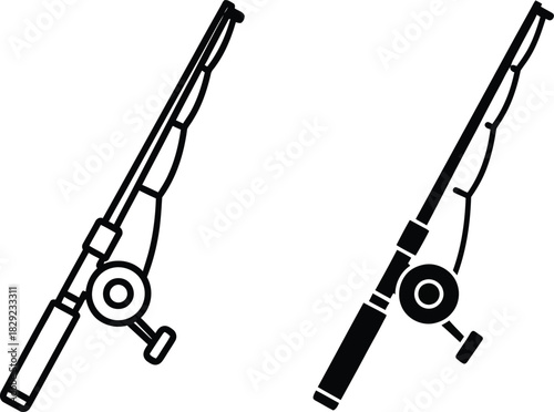 Two vactor black and white fishing rods with reels on a white background fishing pole