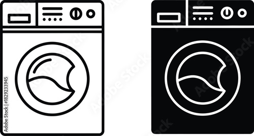 Two washing machine icons one vactor black and white outline the other solid black laundry icon