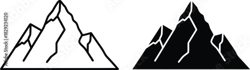 Vactor Black and white graphic icons of mountain peaks with jagged lines vector