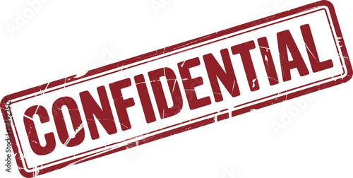 A distressed red rubber stamp displays the prominent word confidential diagonally on a white surface