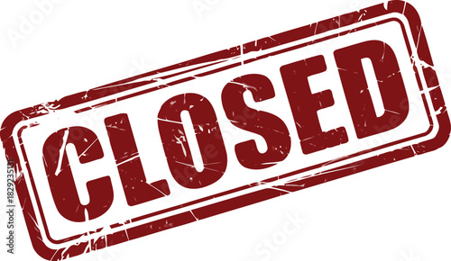 A distinctive red grunge rubber stamp prominently displays the word closed on a clean white background