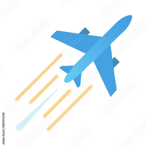 Simple stylized airplane takes flight with motion trails behind it