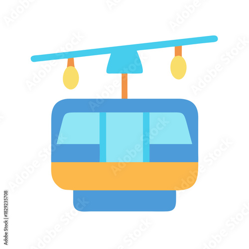 Simple flat illustration of a gondola lift on black background
