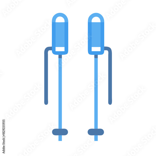 Flat illustration of symmetrical blue ski poles on black backdrop
