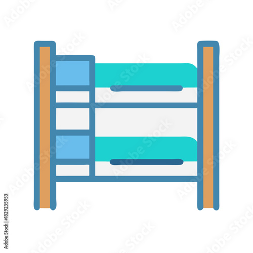 Stylized flat design illustration of bunk bed on black background