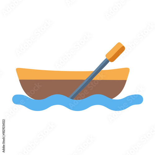 Simple rowboat with oar icon on water background