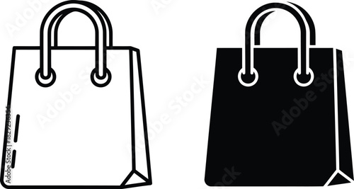 Vactor Black and white shopping bag icons side by side symbol