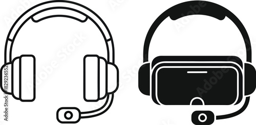 Vactor Black silhouette and outline icons of headphones and V R headset VR headset virtual reality