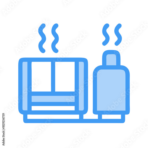 Stylized boiler room icon emitting smoke on black background
