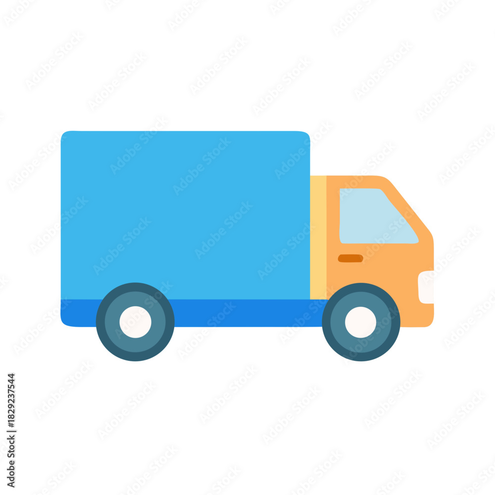 Fototapeta premium Flat design delivery truck icon on black background