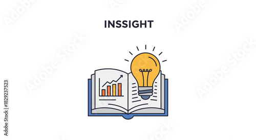 gaining inssight from research analyzing data charts in an open book with bright lightbulb illustrating innovation ideal for education material.
