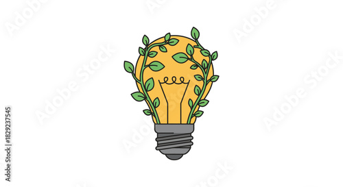 Green energy idea with a lightbulb and growing plants conveying eco-friendly innovation sustainable solutions and future-thinking approaches for renewables.
