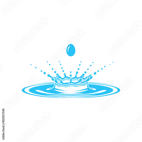 Water droplet creates splash in a pool of water, showing the ripple effect and surface tension in a clean and simple way.