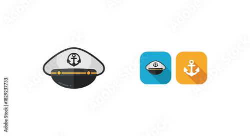 nautical cap icon captain hat graphic for web design representing maritime industry isolated on white suitable for sailing and cruise themes