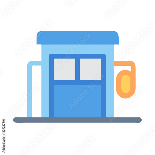 Flat icon illustration of retro gas station isolated design