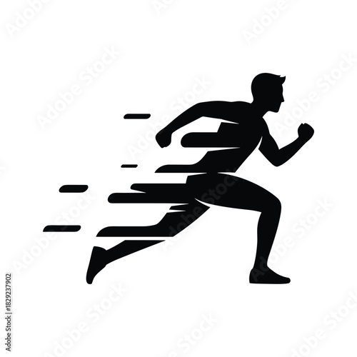Silhouette icon of a fast running man with motion blur effect isolated on