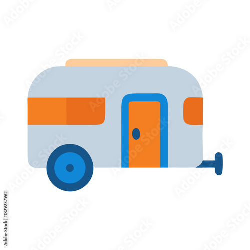 Cute flat design camper trailer icon on black background