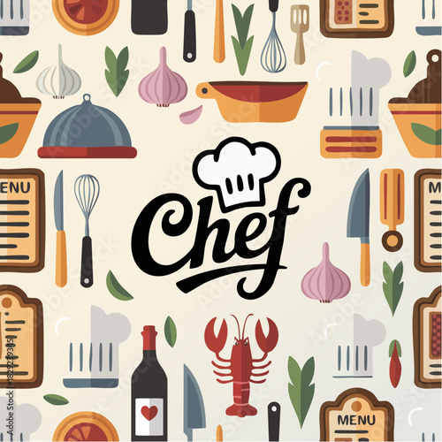 chef’s celebration: bold culinary icons and gourmet flair in a playful kitchen medley