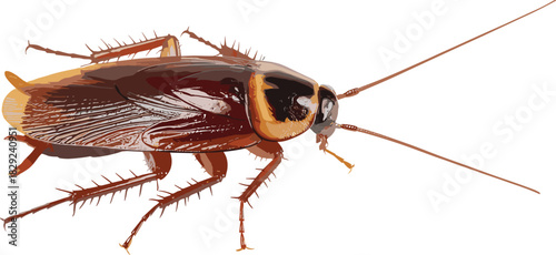 brown cockroach Realistic vector illustration, isolated insect pest side view, gross bug animal for pest control service and hygiene design.