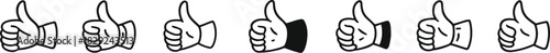humb up cute line doodle icons set. Good expression. Hand sketch vector illustration. Social media comment, post like, rate symbol black and white