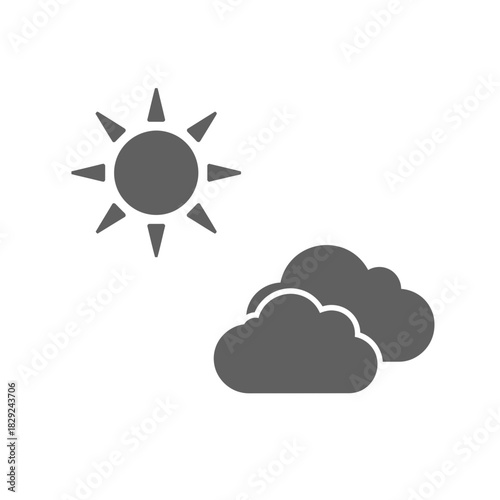 Bright sun peeking through fluffy clouds, symbolizing clear skies and changing weather conditions for forecasts and design.