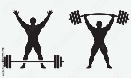 Muscular Bodybuilder Silhouettes - Weightlifting Poses Vector