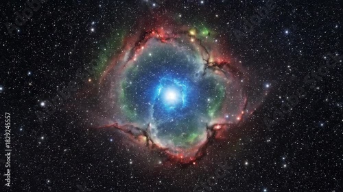Stunning cosmic nebula expanding in deep space with vibrant colors and dynamic star formations perfect for astronomy education or science documentaries