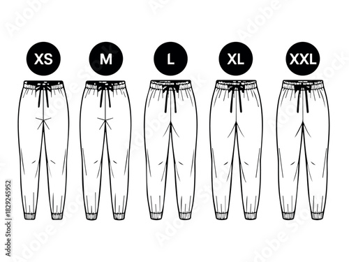 Pants sizes xs m l xl xxl guide for fashion design and clothing apparel sizing measurements template
