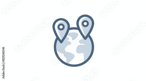 Worldwide location pins on Earth globe icon. Global navigation, international travel, delivery, and multiple destination concept.