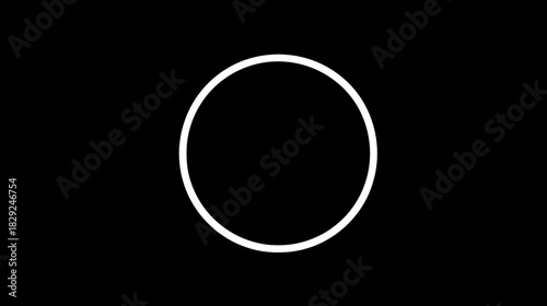 Minimalist white circle outline on solid black background, simple geometric ring shape for abstract design, modern graphic element