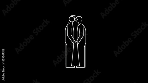 Minimalist abstract line art of two people facing each other on a black background, symbolizing connection, communication, and relationship.