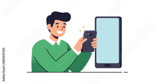 person using smartphone for video call with large screen device at home displaying connectivity and modern communication methods perfect for tech blogs