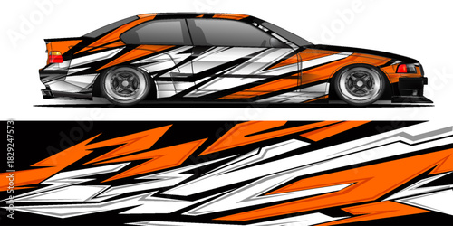 Racing car wrap design vector. Graphic abstract stripe racing background kit designs for wrap vehicle, race car, rally, adventure and livery