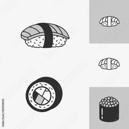 Delicious sushi and maki rolls illustrations, perfect for restaurant menus, food blogs, or culinary branding projects that evoke a fresh and authentic experience