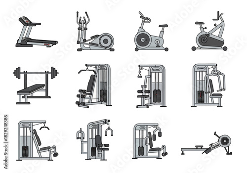 Gym Equipment Set Treadmill, Elliptical, and Weight Machines