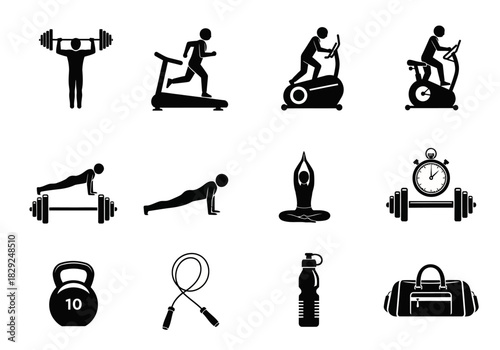 Collection of Gym and Fitness Exercise Icons for a Healthy Lifestyle