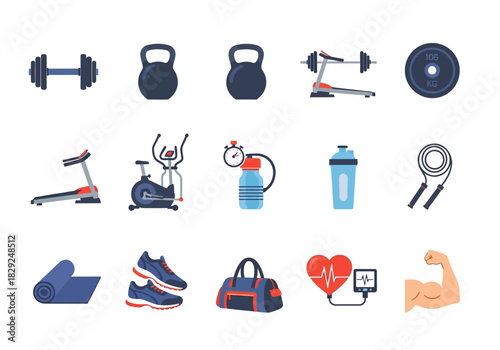 Gym Equipment Vector Set Fitness, Exercise, and Workout Essentials for Active Lifestyles