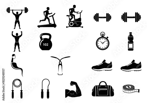 Fitness and Exercise Icons Set for Healthy Lifestyle
