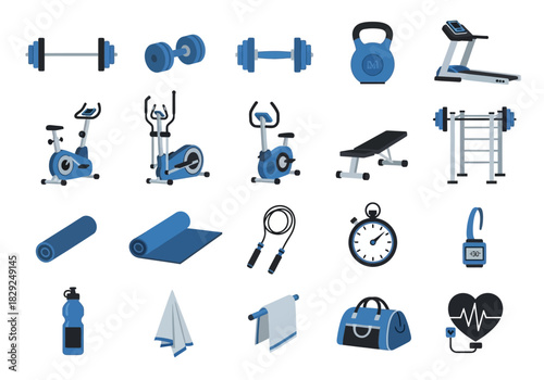 Fitness Equipment Icons Gym Essentials for Workout and Health