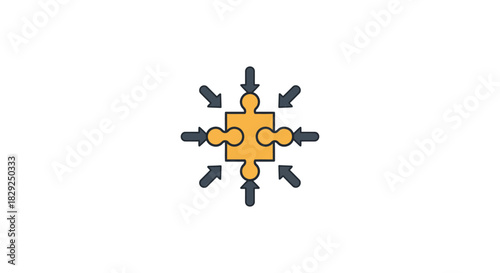 solution focused approach illustrated by arrows converging on a puzzle piece symbolizing teamwork problem-solving and strategic planning for business growth.