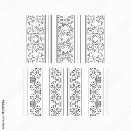 Decorative geometric line border pattern set in thin outline style