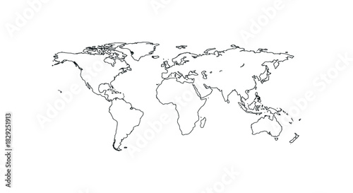 world map outline showing continents ideal for educational use illustrating geography global awareness and cartography in a simple vector format